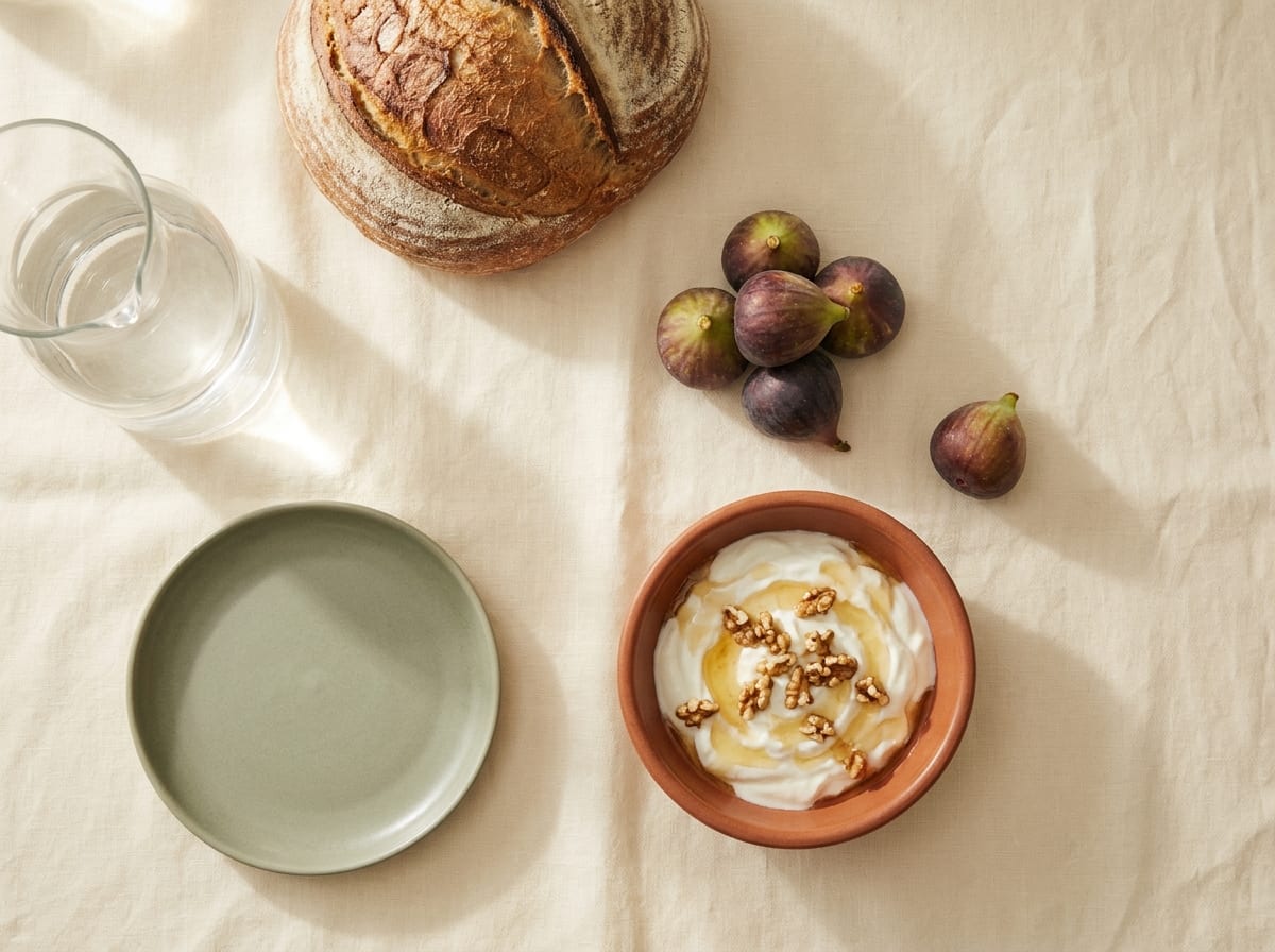 Simple whole foods arranged on warm linen